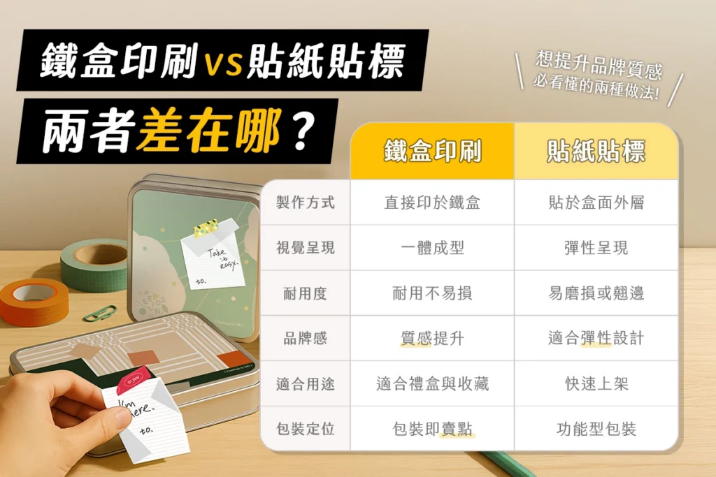 鐵盒印刷 vs 貼紙貼標比較表